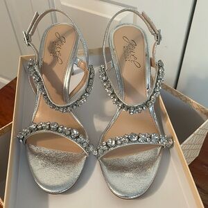 Badgley Mischka Jewel beaded sandal heel. Size 7, never worn. NWOT.